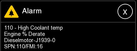 Återstartfunktionen finns för att kunna köra bort maskinen från t ex ett olämpligt vägavsnitt. 109 C SPN:110/FMI:15 Enbart varning men dieselmotorn går.