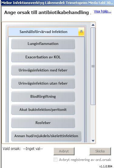 Registreringsrutan Infektionsverktyg dyker upp 3.