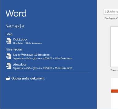 10 Arbeta med dokument i Word (version 2016) När du startar