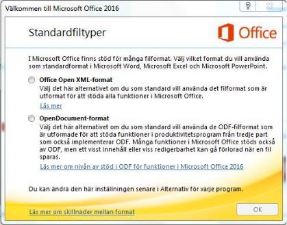 Markera Open Office XML format och klicka på OK.