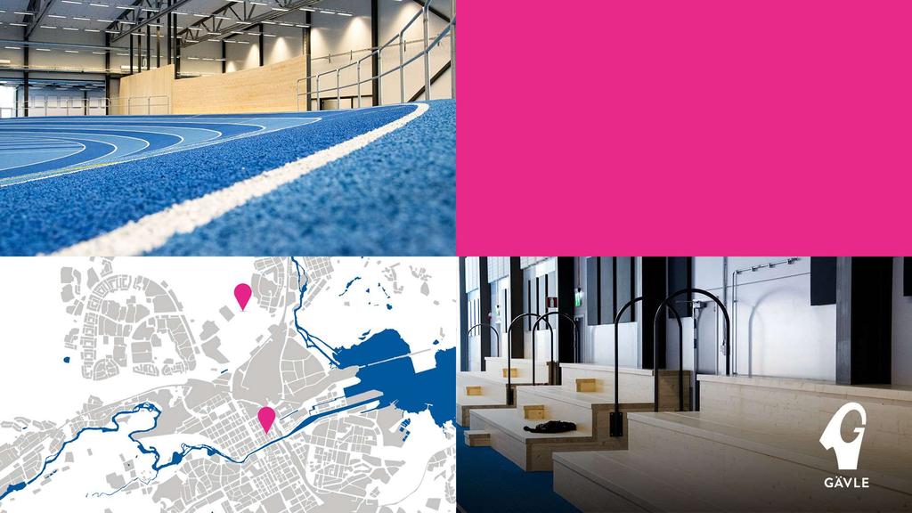 Gavlehovshallen - Omegahallen Friidrottshall med 6st doserade 200 m banor, en 100/110 m rakbana, stav- och höjdhopp, kastbur för kula, slägga + diskus + spjut i nät/duk, 3st längd/trestegs