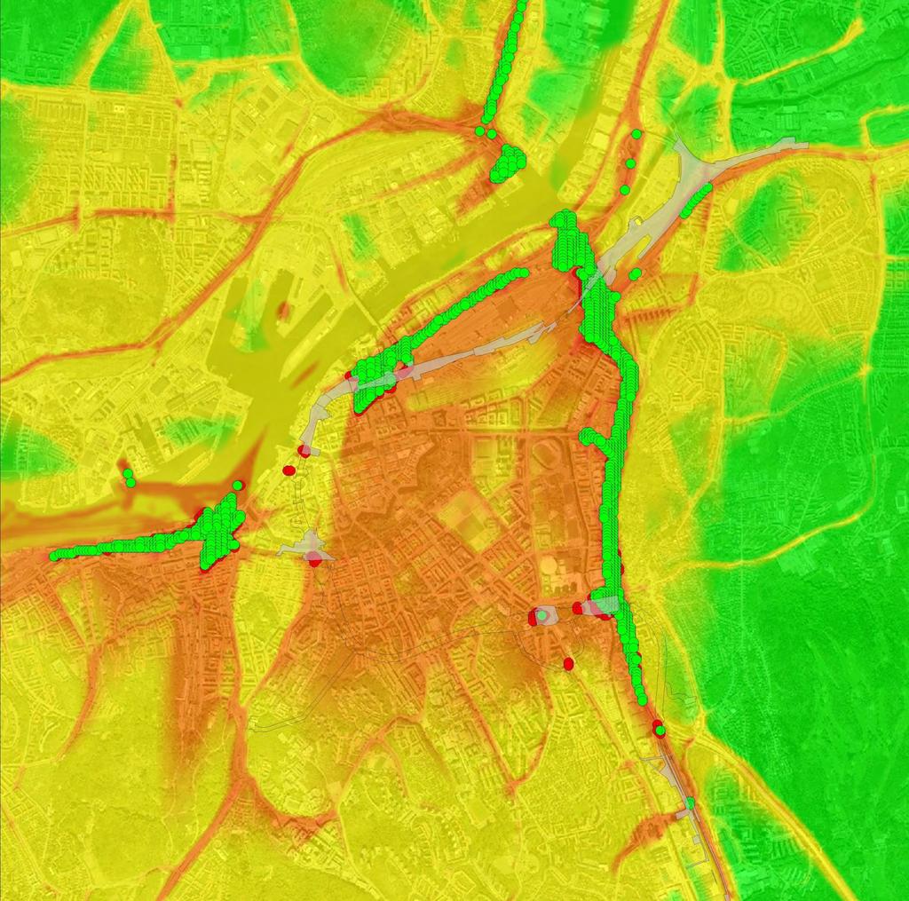 Figur F.12 Timmedelvärde kvävedioxidhalter skillnad mellan nollalternativ och byggskede scenario B.