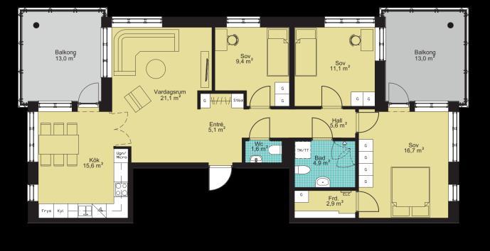 PLANLÖSNINGAR 4 rum & kök, 97 m²