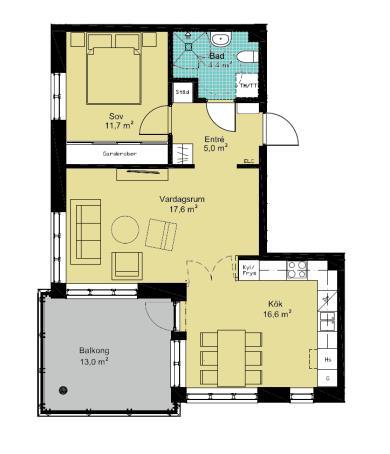 kök, 81 m² takvåning, två