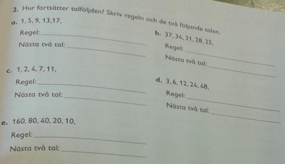 Figur 13. Ett exempel på att beskriva mönster i en talföljd. Från Eldorado 5A (Olsson & Forsbäck, 2011c).
