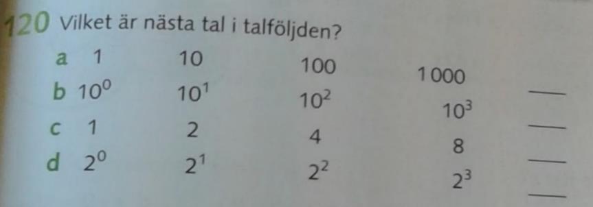 I figur 23 och i figur 24 uppmanas eleverna att söka efter samband mellan talföljderna och att kunna använda ett antagande för att fortsätta nästa talföljd.