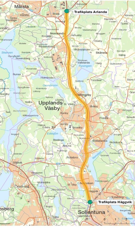 E4/E18 Trafikplatser Glädjen och Arlanda, Kapacitetsförstärkning infartsleder till följd av Förbifarten, VST001e 1.