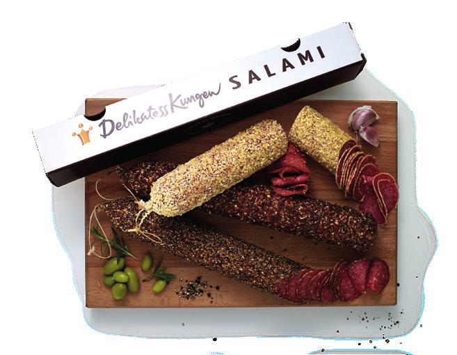 Beställ goda delikatesser Njut per styck Vikt ca 800 g, längd ca 36 cm Sveriges mest köpta salami finns i tre smaker Salamin tillverkas för DelikatessKungen enligt recept från ett familjeföretag som