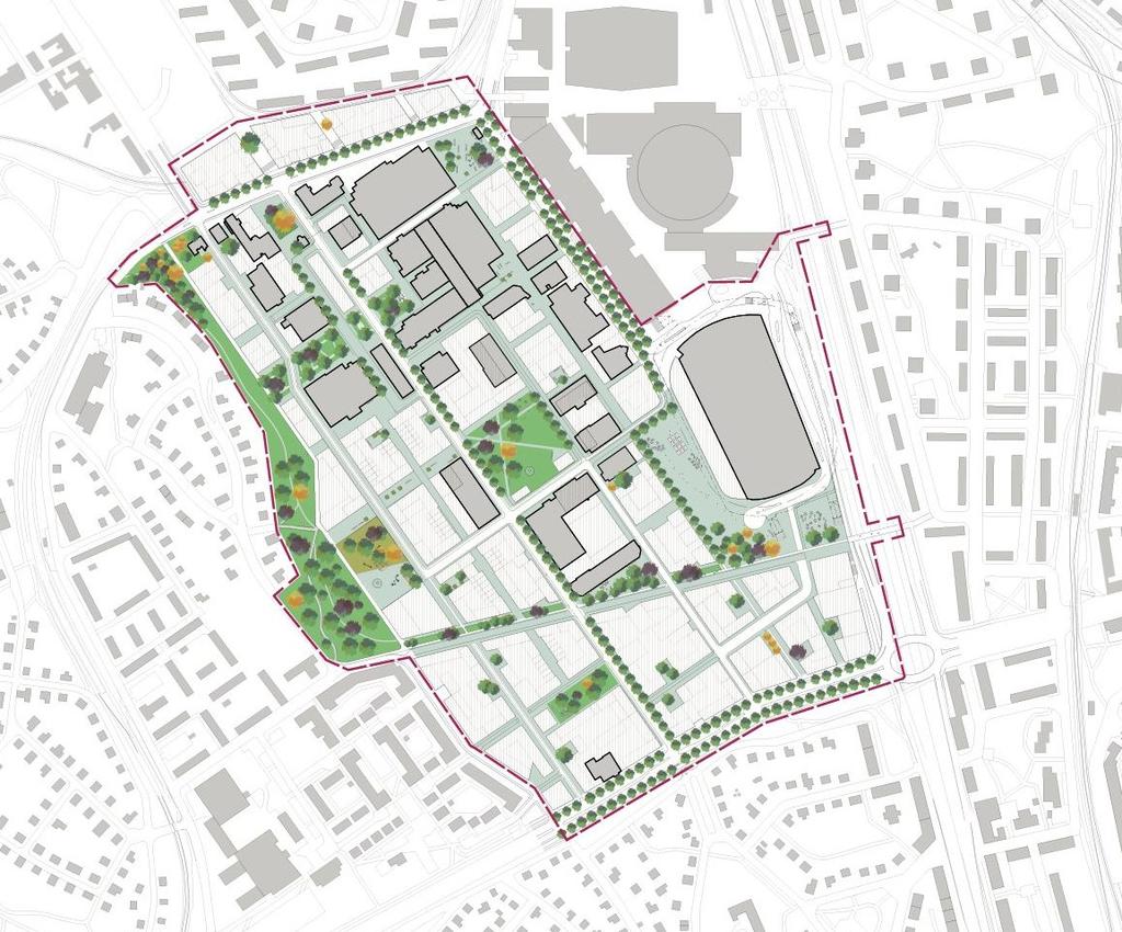 Sida 6 (18) Planförslaget Strukturplan Slakthusområdets strukturplan tar avstamp i områdets historiska bebyggelse och Gustav Wickmans plan från tidigt 1900-tal.