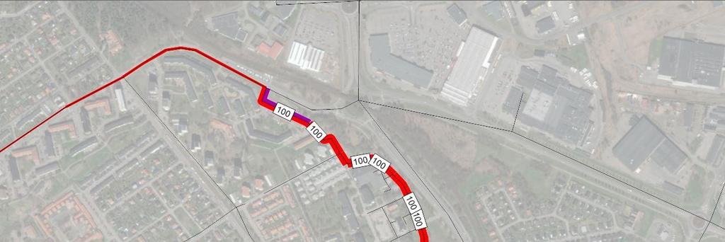 Den genomfartstrafik som ändå väljer denna väg visas i Figur 20, ca 100 fordon per dygn i syd-nordlig riktning. Genomfartstrafiken i andra riktningen, nord-sydlig är i samma storleksordning.