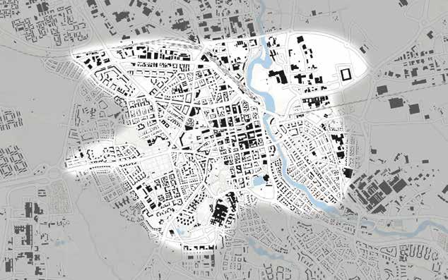 2. BAKGRUND 13 Innerstadens planområde. Den utvidgade innerstaden. att bidra till kvalitetshöjningen, en höjning som gynnar alla.