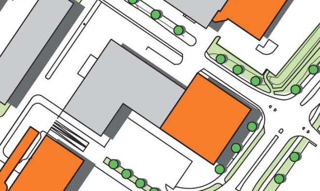 Figur 5.2 Illustrationsplan kv Tumstocken 6. Avstånd till byggnaden är från Arningevägen som kortast ca 25 meter och från Kundvägen ca 10 meter.