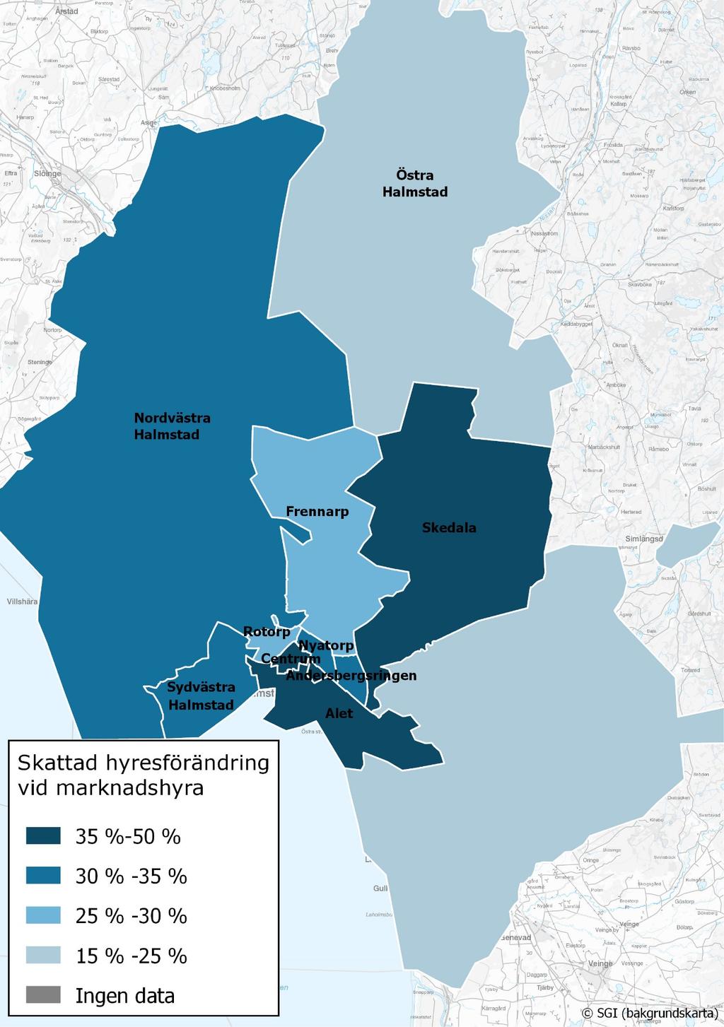 Marknadshyror för hyreslägenheter i Halmstad 17 av 27 Figur 10: Skattad hyresförändring vid marknadshyra, procentuell förändring Not: Lägenheter byggda efter 2006 är