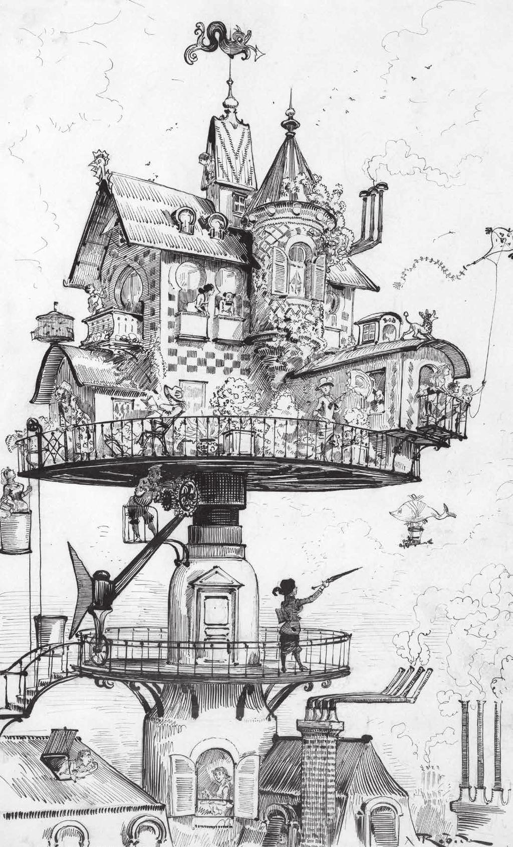 Maison tournante aérienne (Roterande lufthus), 1883. En vision av hur vardagslivet skulle kunna se ut på 1900-talet.