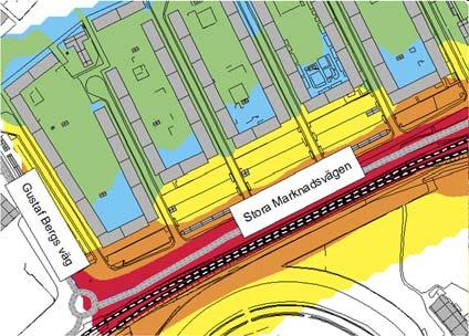 För de befintliga flerbostadshusen öster om ökar ljudnivån med som mest 4 db jämfört med nuläget.