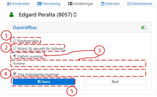 Oanträffbar Detta betyder att destination som anges här kommer det ringa till då ingen annan destination finns och Tandemringning ej är aktiverad. T.ex.