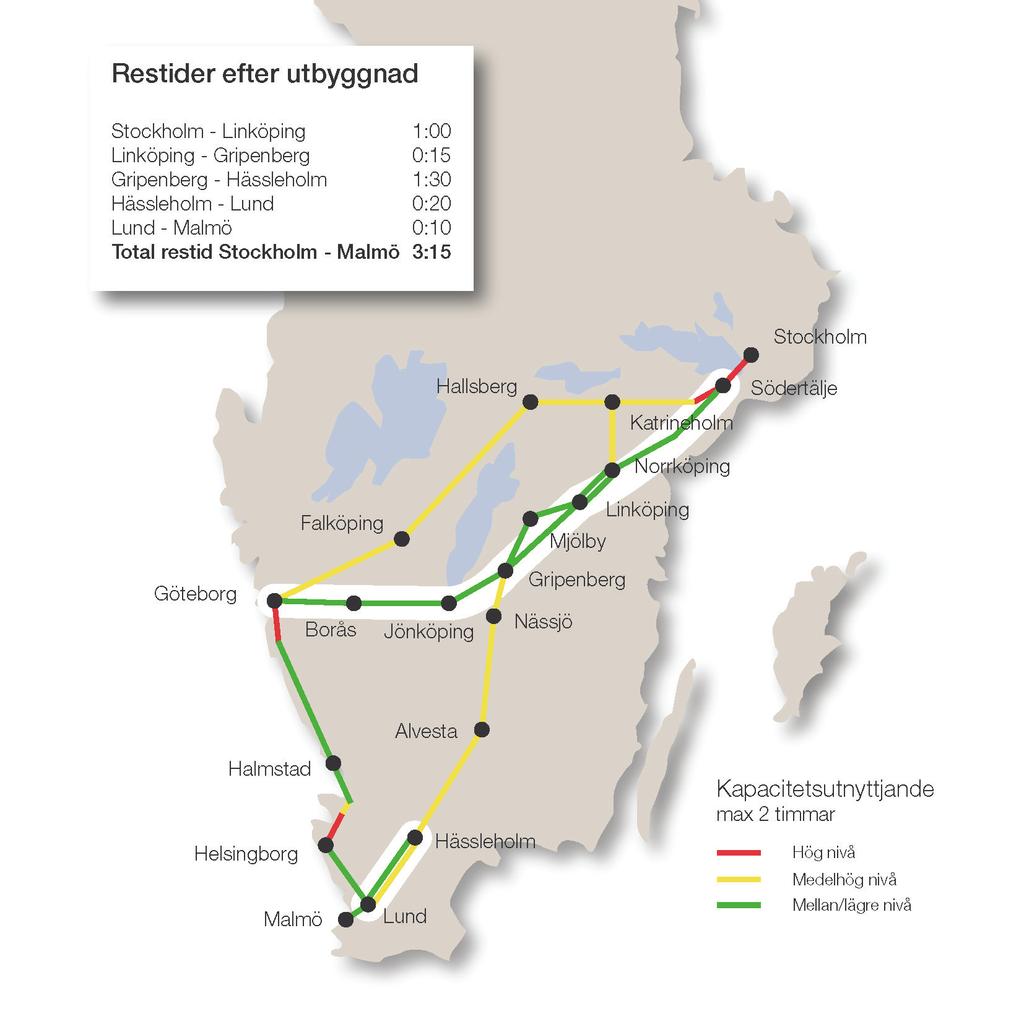 Stegvis utbyggnad av Södra stambanan Höghastighetsbana delen Lund - Hässleholm Sidan 13 av 30 Götalandsbanan Resterande delar (ingår ej i plan 2014-2025) Götalandsbanan är en tänkt höghastighetsbana