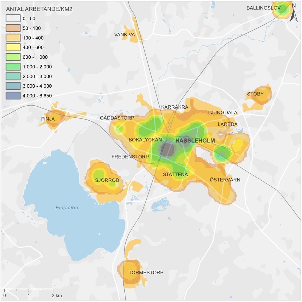 7.3.2. Sysselsättning I Hässleholms kommun fanns år 2014 en dagbefolkning på 20 865 personer. Figur 55. Antal arbetande i Hässleholms tätort.