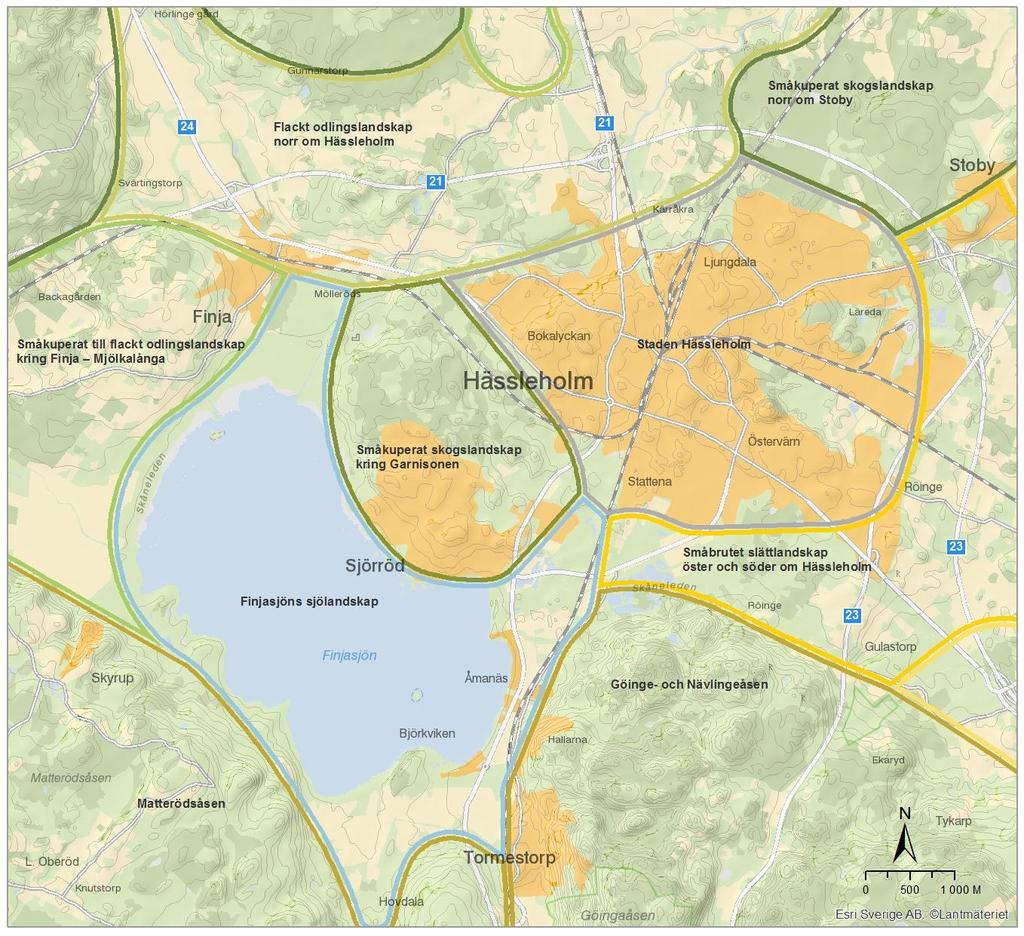 Figur 59. Landskapskaraktärsområden inklusive staden Hässleholm. 7.3.6.