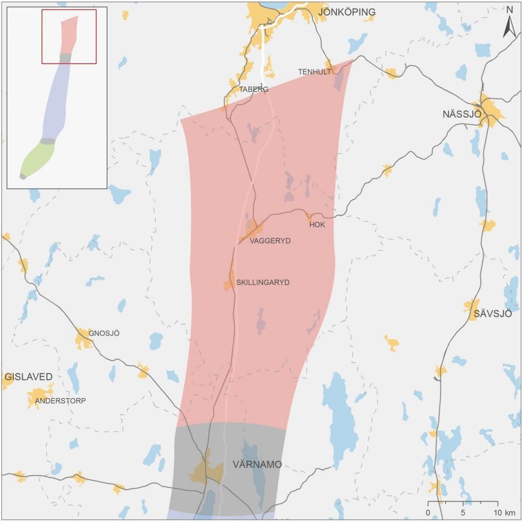 7.5. Sträckan Taberg/Tenhult Värnamo Utredningsområdet mellan Taberg/Tenhult ner till Värnamo är 60 km långt och ca 30 km brett.