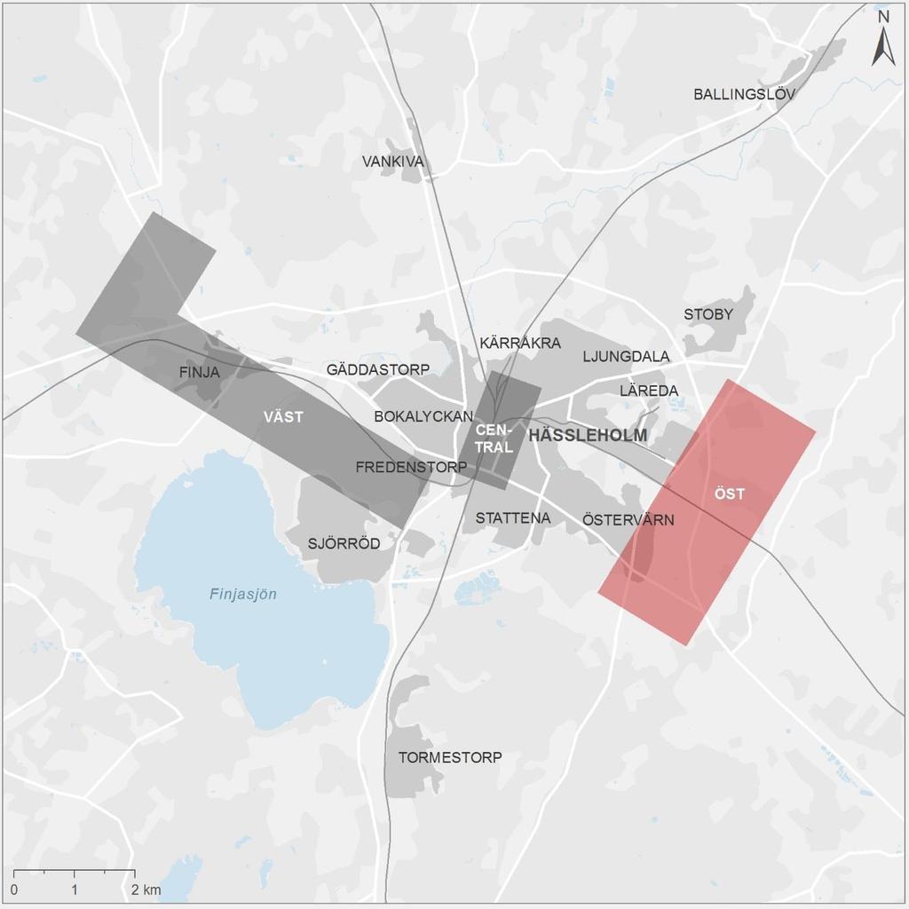 8.7.5. Potentiella effekter Hässleholm öst Figur 88. Principiellt stationsläge Hässleholm öst markerat i rött.