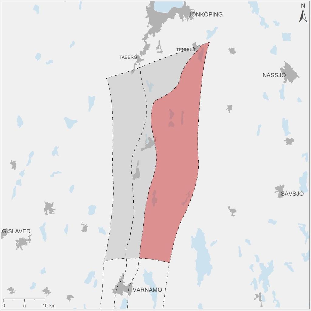 8.9.6. Potentiella effekter Taberg/Tenhult-Värnamo delområde öst Figur 102. Sträckan Taberg/Tenhult-Värnamo delområde öst.