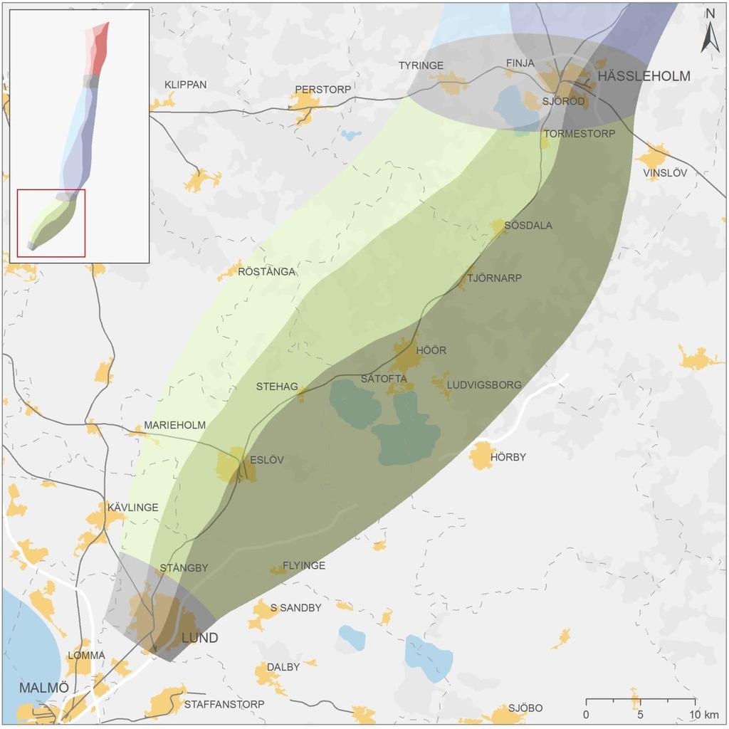 8.11. Hässleholm-Lund Delområden mellan Hässleholm och Lund ligger alla inom Skåne län och är ca 60 km långa. Alla delområdena omfattas av kommunerna Hässleholm, Höör, Eslöv och Lund.
