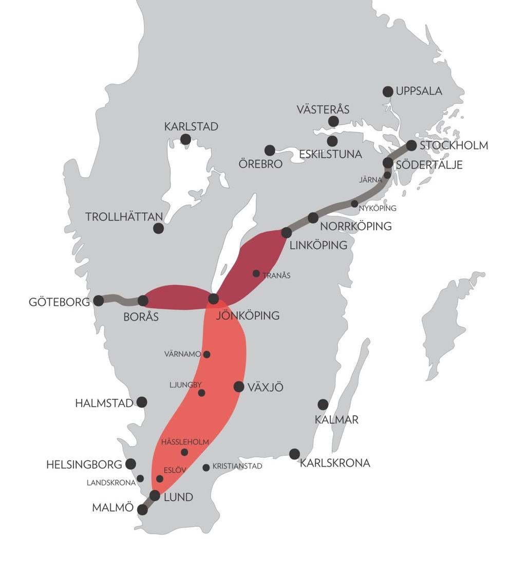 2.3. Höghastighetssystemets olika delprojekt Sträckan Jönköping-Malmö är en del av den nya höghastighetsjärnvägen i Sverige.