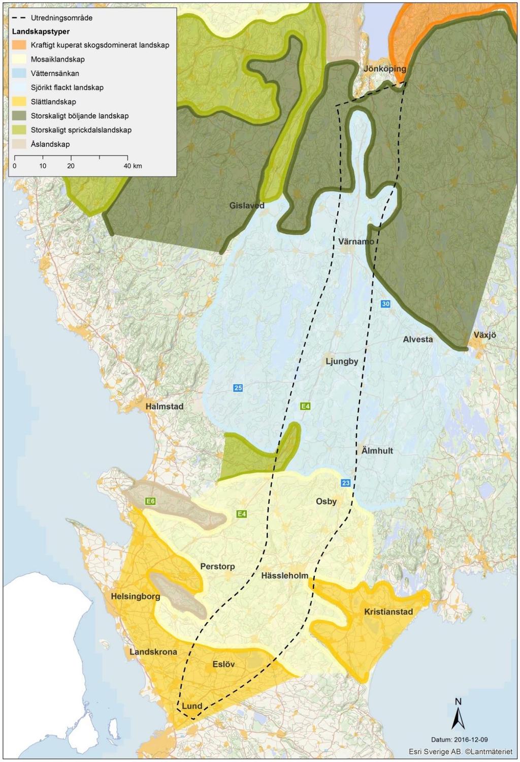 Figur 39. Landskapstyper i utredningsområdet. 7.
