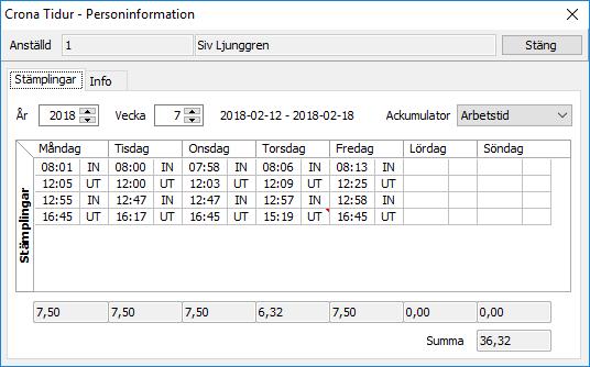 Stämpelklockan Çrona Tid De egna stämplingarna under vecka 7.