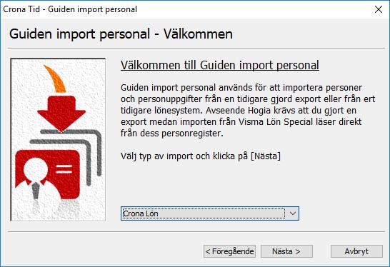 Register Çrona Tid Import Import personer För att kunna importera personer in i Crona Tid måste du skapa en textfil enligt en speciell struktur.