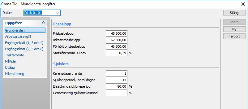 Çrona Tid Inställningar För att ta bort alla myndighetsuppgifter per ett visst datum ska hämta fram uppgifterna för detta datum och därefter klicka på knappen [Ta bort].