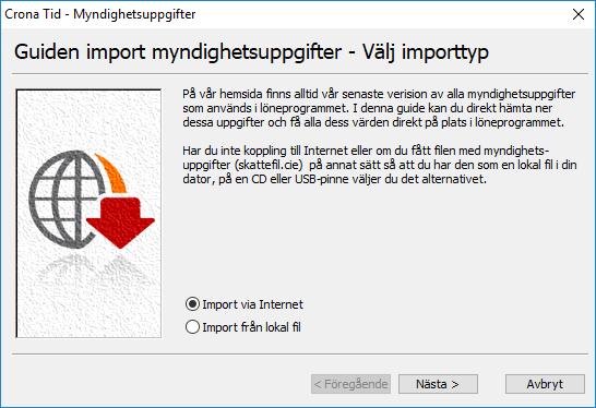Inställningar Çrona Tid 2 Välj ifall du vill direktimportera eller först ladda ner importfilen på din dator. 3 Vill du ladda ner filen först går du in på vår hemsida, www.datavara.