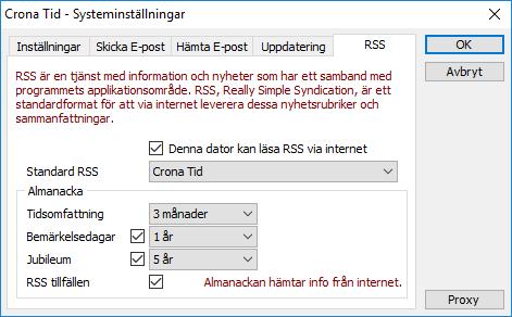 Inställningar Çrona Tid RSS Detta är en informationstjänst som är en integrerad del av Crona Tid. Med funktionen kan du automatiskt via Internet få information som berör användandet av ditt program.