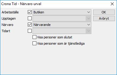 Çrona Tid Systemuppbyggnad E I Crona Tid 100 som är ett fleranvändarsystem kan närvaropanelen visas för alla på kontoret som har behov av att veta vem som är på plats och tillgänglig eller inte.
