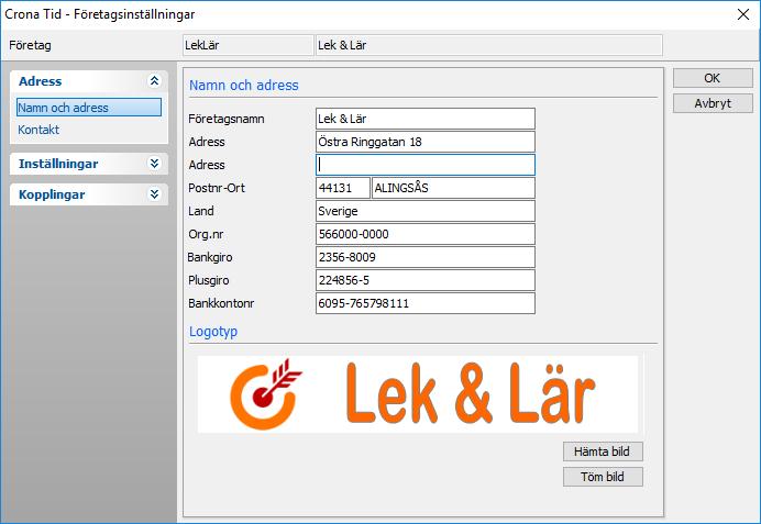 Företag Çrona Tid Logotyp För att lägga in just ditt företags logotyp ska du först skapa en bitmapfil (t.ex. med programvara Paint som medföljer Windows).
