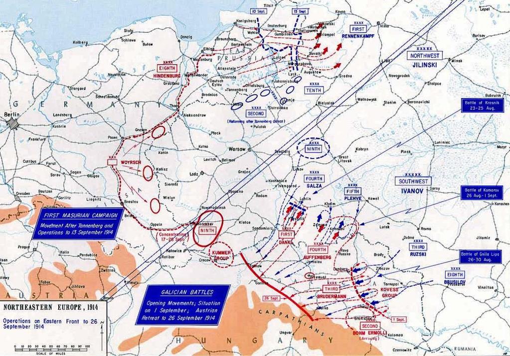 rörelser mellan de ryska och österrikisk-ungerska arméerna i Galizien. I slutet av september tvingades österrikarna retirera till Karpaterna efter att armén förlorat 400 000 man.