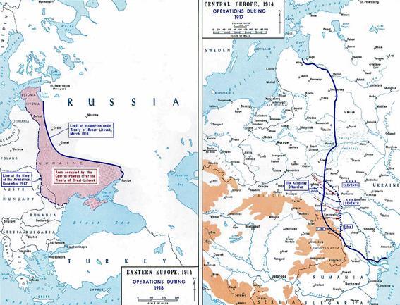 1917/1918 ÖSTFRONTEN: Den ryska februarirevolutionen försvagade den ryska insatsen i kriget. Den nya provisoriska regeringen beslutade sig för att fortsätta kriget.