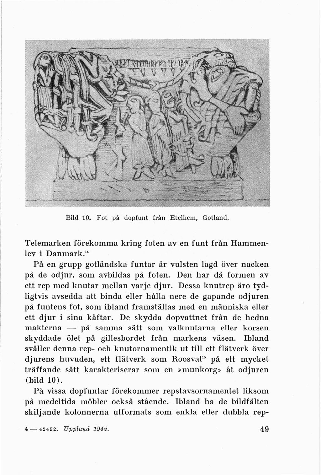 Bild 10. Fot p å dopfunt från Etelhem, Gotland. Telemarken förekomma kring foten av en funt från Hammenlev i Danmark.