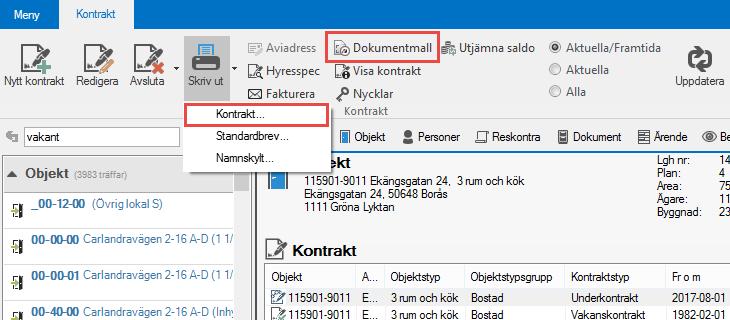 SKRIVA UT NYTT KONTRAKT Kontraktsdata finns nu inlagt i systemet, men det måste skrivas ett kontrakt också.