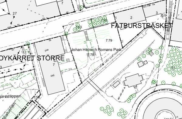 En ny trappgränd, som kopplar till trappan i Kvarngatans förlängning, löper genom de nya bostadskvarteren mellan Högbergsgatan och Fatbursparken.