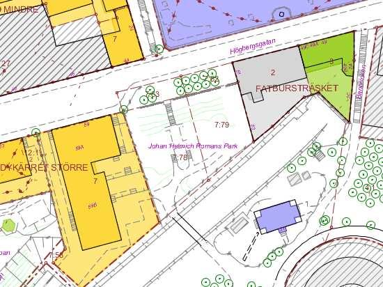 SID 4 (14) Detaljplan För området gäller Dp 8454A från 1989 som anger park. Den norra delen av J H Romans Park är underbyggd med ett spårområde för stambanan.