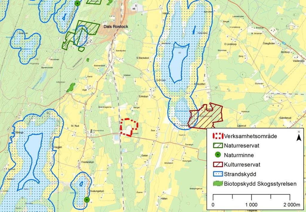 Väster om täkten invid västra stambanan finns ett sumpskogsområde som har vissa naturvärden. Där har dock ingrepp redan gjorts genom dikning och angränsande avverkning. Figur 6.4.