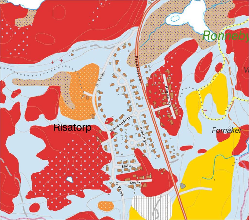 SGU:s jordartskarta (1:25 000-1:100 000), se bild 3 nedan: Bild 3. Utdrag ur SGU:s jordartskarta.