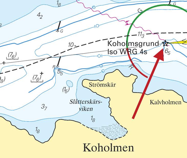 12 * 8345 Sjökort/Chart: 113, 1133 Sverige. Mälaren och Södertälje kanal. Mälaren. Norr om Koholmen. Fyren Koholmsgrund. Ny karaktär. Fyren Koholmsgrund har ändrat fyrkaraktär.