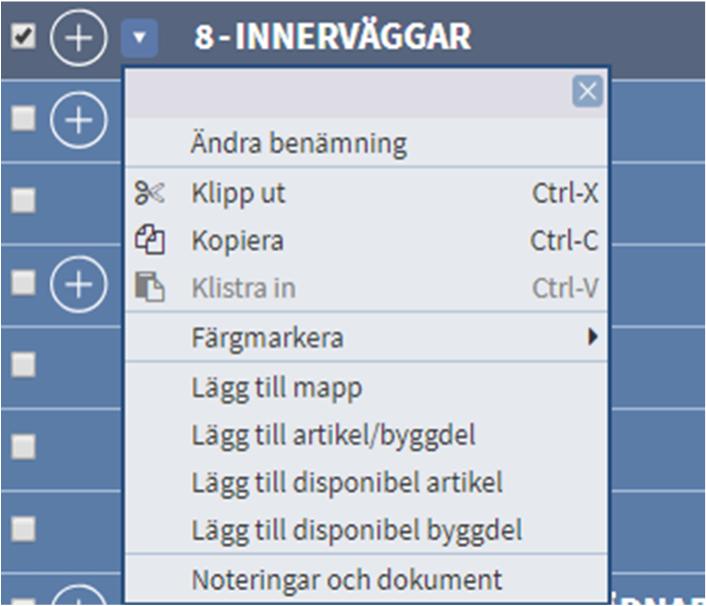 7:4 Kalkylträdet Kalkylträdet är på vänster sidan i programmet. Överst i kalkylträdet finns Förlaga och Underlag och slutsida.