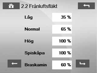 Aggregatet kan beställas med två olika konfigureringar: Standard fläkthastighet anges i % av maxvarvtalet CO 2 -styrning önskat CO 2 -värde ställs in 2.