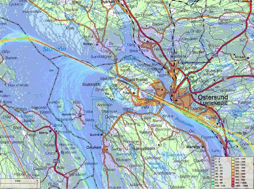 RAPPORT 2018-03-09 01.00 D 2018-04770 26(34) Figur 4 Flygtäthetsplot av 4400 landningar 2017-01-01 2017-12-31 med turbopropeller och jetflygplan.