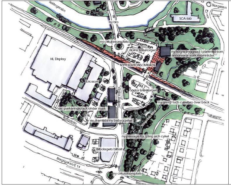 23 Figur 3-2 Illustration av hur en station vid Mittuniversitetet kan komma att utformas (Källa: Fördjupad översiktsplan för Resecentrum och järnvägen genom Sundsvall, 2013).