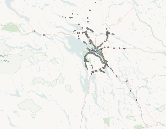 99 Järpen Krokom Mörsil Brunflo Pilgrimstad Gällö Stavre Bräcke Ånge Figur 7-6 Kollektivtrafiktäckning inom 60